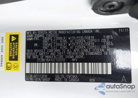 2012 Lexus Rx из США, поврежденный, VIN 2T2BK1BA1CC133550